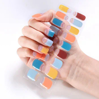 French Color Gel Nail Strips Patch Sliders Adhesive Waterproof Long Lasting Full Cover Gel Nail Stcikers UV Lamp Need Manicure