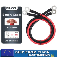 Battery Inverter Cable Set with Terminals (EU/CN Stock) 8/6/4/2AWG Stranded Copper Cord Solar Power Connection Wire with Lugs