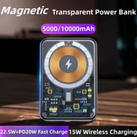 Transparent Power Bank 15W Portable Induction Charger Magnetic Qi Wireless Charger for iPhone 14 22.5W Fast Charging PowerBank