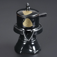 陶福氣 金葉子黑天目石磨懶人自動茶器茶壺 家用金葉子黑陶瓷自動
