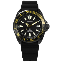 SEIKO 精工 PROSPEX 自動上鍊 日期 潛水 矽膠機械手錶-黑x金/44mm