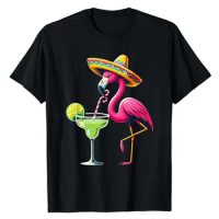 Flamingo Drinking Margarita Mexican Poncho Cinco De Mayo T-Shirt Tacos Tequila Pride Mexican Festival Party Clothes Novelty Gift