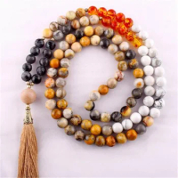 6mm Crazy Agate Gemstone Howlite 108 Beads Mala Necklace Yoga Spirituality Accessories Reiki Mala