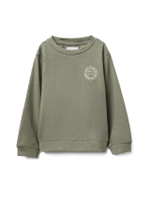 เสื้อสเวตเชิ้ตเด็กผู้ชาย Basic Plain Enjoy Living Your Best Life สีกากีเขียว