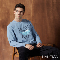 NAUTICA男裝 個性鯨魚印花長袖T恤-藍