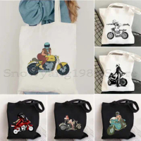 Kawaii Anime Biker Girl Motorcycle Racing Rider Riding Lover Lady Racer Motocross Cute Canvas Shoulder Tote Bag Harajuku Handbag