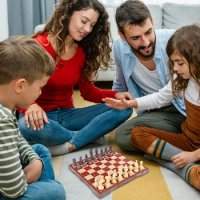 Foldable Chess Set Folding Chessboard Educational Travel Chess Board Game Set International Chess Game for Family Children