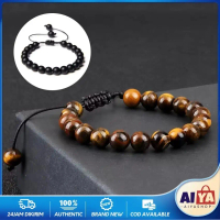 Gelang Batu Mata Harimau Tiger Eye Coklat Hitam Batu Natural Stone Tiger Eye Elastis Tali Kepang Ser