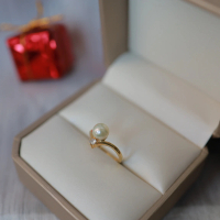 v233 แหวนมุกAkoya สีYellow Gold เกรดAA+AAA ทรงกลม ประดับเพชรcz อะไหล่เงินแท้ชุบทอง ขนาด7มิล