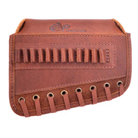 OP Leather (Full Grain) Rifle Buttstock Holder Gun Butt Cover Sleeve With Cheek Rest Riser Pad For .17HM, .22LR, .22MA