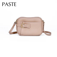 2024 New Bean Powder Color Small Square Flap Bag 100% Cow Leather Women Messenger Bag All-match Ladies Shoulder Crossbody Bag