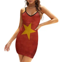 Exotic Woman's Gown The Dress Vietnam Vietnamese Flag National Flag of Vietnam Women's Sling Dress Funny Graphic Vacations C