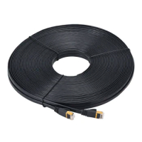 50ft 100ft Black Ethernet Cable Cat 7 Cat7 Flat Network Patch Cable RJ45 SSTP Lan Cable Modem Router CAT7 Ethernet Cable Flat