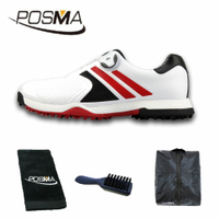高爾夫男士防水運動鞋旋轉鞋扣 男鞋 golf shoes   GSH118 白 黑 紅 配POSMA鞋包 2合1清潔刷     高爾夫球毛巾