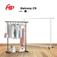 ATP Single Pole Bedroom Balcony Clothes Rack with Wheel - Black/White