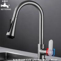 Kitchen Faucets Pull out Black Taps For kitchen Brushed Faucet Planetary Mixer Stream Deck SUS304 Kitchen Sink Faucet Hot Cold