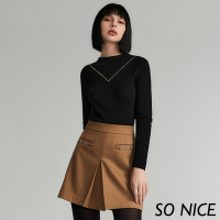 SO NICE 造型釦高腰短裙