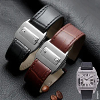 Genuine Leather watch strap For cartier Santos Santos 100 men's and women's leather Watchband 20mm 23mm