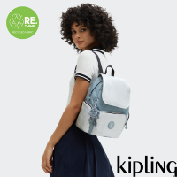 『猴子包』Kipling 灰松綠拼接掀蓋拉鍊後背包-CITY ZIP S