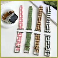 Watch Bracelet Brand New Watch Strap for Apple Watch Autumn and Winter Check Pattern Leather Strap for iwatch AppleWatch7654321