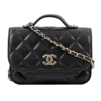 【CHANEL】金色CC Logo 粒紋牛皮迷你二用郵差包(黑色)