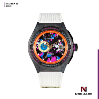 【NSQUARE】MultiColored 多彩多姿 系列 愛時 碳纖維 藍寶石玻璃 自動機械錶(躍動白 G0543-N39.3)