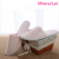 Winter Velvet Hotel Slippers Pink Women Travel Disposable Cotton Slippers Home Hospitality Breathable Soft SPA Guest Slides