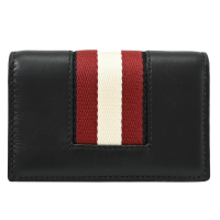 【BALLY】BALEE 經典紅白紅條紋織帶證件信用卡名片夾零錢包(黑)