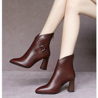 Handmade Women S Genuine Leather Pointed Toe Ankle Boots Short Boots Lady S Leather High Heel Boots