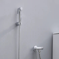 Solid Brass Bidet Sprayer Set Bathroom Fixture Cold Shattaff Shine Silver Chrome Finishing Toilet Connector