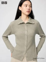 UNIQLO U Cardigan Merino Blend Campuran wanita Kerah Tinggi High Neck BEIGE L