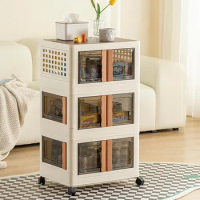 ECHOME Transparent Storage Cabinet Plastic Pulley Organizer Dustproof Home Clothes Organizer Double Fold Office Storage Cabinet
