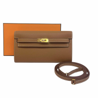 HERMES 愛馬仕 Kelly To Go Evercolor皮革 WOC長夾/斜背包 (37GOLD金棕/金扣/2025 W刻)