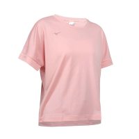 【MIZUNO 美津濃】女短袖T恤-上衣 休閒 慢跑 咖啡紗 粉玫瑰金綠(32TAB20266)