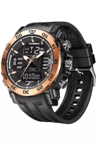 LIGE FOXBOX 計時儀中性數字/模擬石英手錶，玫瑰金色/黑色