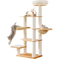Cat Tree Wood Cat Tree for Indoor Cats With Cat Scratching Posts&amp;Hammocks Tower Supplies Pet Products Home Garden