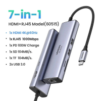 Bộ chia cổng, Hub USB typeC 7 in 1 USB Type-C ra HDMI 4K@60hz/USB/LAN Gigabit/PD100W/SD/TF Ugreen 60