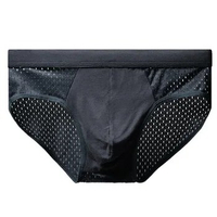 1Pc Sexy Men Underwear Solid Color Mesh Panties Mid-waist Seamless Briefs Hollow Breathable Underpants Men's Lingerie L-3XL