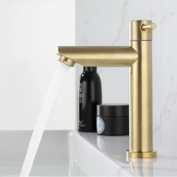 Golden Brushed Cold Water Tap Stainless Steel Faucet Cold Water Only Bathroom Washbasin Faucet Tap K