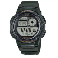 CASIO 卡西歐 電子錶 橡膠錶帶 LED照明 防水100米 碼錶 鬧鈴AE-1000W-3A