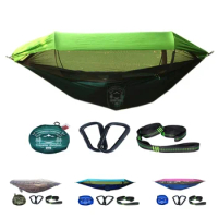 Outdoor Garden Quick Open Mosquito Net Hammocks With Awning Portable Travel Camping Sleeping Hanging Hammock Swing Nature Hike