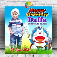 Banner, Spanduk, Backdrop Ulang Tahun Uk. 1x1 M Tema Doraemon B 100x100