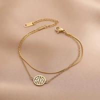 Gelang Rantai Titanium Model Koin Cina Warna Gold Rosegold dan Silver, Asesories Perhiasan Cewek Ter