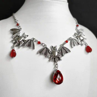 1pc New Halloween Vampire Bat Necklace with Bloody Red Crystals Ladies Gothic Punk Jewelry