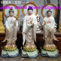 A set 3P high grade Buddha God statue HOME shrine protection Buddhism XI FANG SANSHENG jade Guan yin Amitabha Mahasthamaprapta