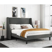 Queen Bed Frame, Platform Bed Frame Queen Size with Upholstered Headboard, Modern Deluxe Wingback, Wood Slat Support