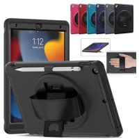 360 Degree Rotate Stand Case For iPad 9 8 7 7th 8th 9th Generation 10.2 inch Drop Resistance Cover with Pencil Holder Hand Strap