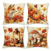 [HOT NYRD KHG 121 ] Home Decor Autumn-themed Fox, Pumpkins, Lantern & Mushrooms Pillow Covers Patter