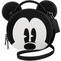 COACH Disney聯名黑色米奇圖樣造型皮革雙層手提/斜背兩用包