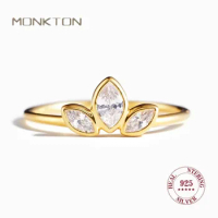 Monkton 925 Sterling Silver Clover Flower Ring Women's Simple Fashion Gold Ring Wedding Ring Engagement Jewelry for Women